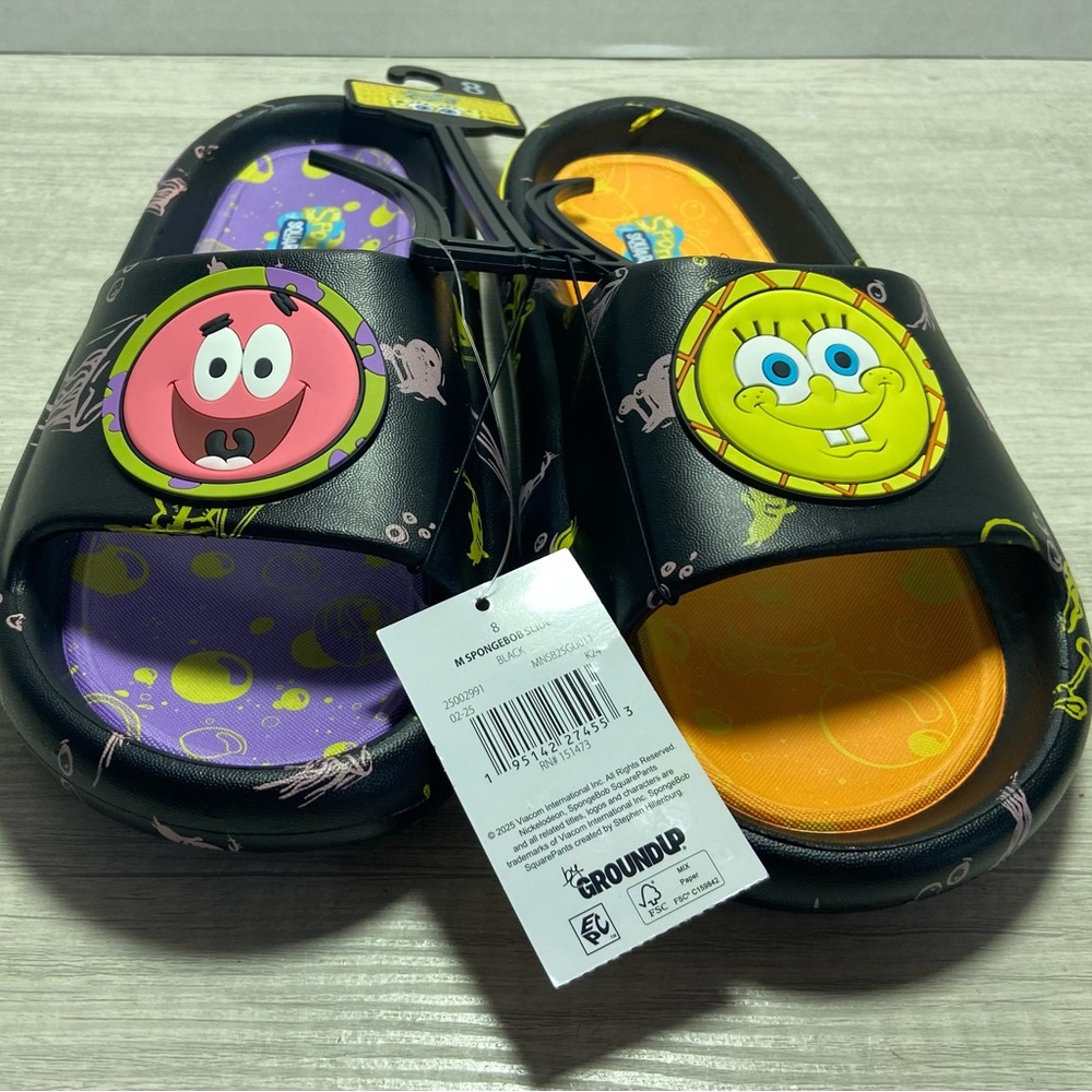 Sponge Bob Square Pants Mans Sz 8 Flip Flops / Slides NWT - Picture 7 of 7